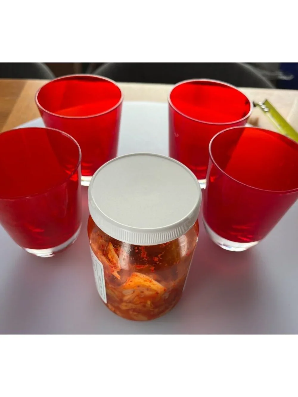 Set Of 4 Vintage Hand-Blown Red Glass Tumblers With Clear Bases - 4 Inches Tall